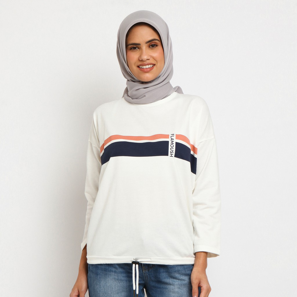 C2 Flamoush Nazari Ecru Sweater Katun Wanita Oversize Size L