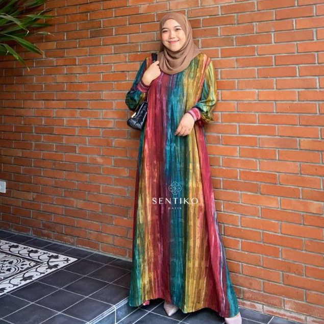 Kaftan Salur Rainbow Rayon Premium | Kaftan Wanita Allsize LD 130 PB 140 Adem Nyaman Jumbo