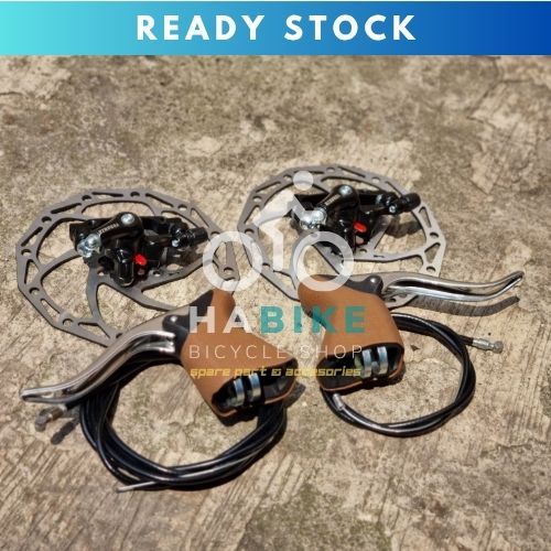 Rem Cakram Set Dengan Handle Rem Balap Sepeda Fixie Roadbike Bahan Alloy Ringan Anti Karat Fullset