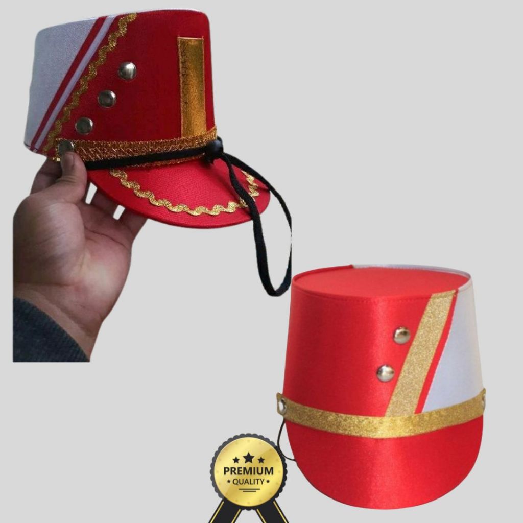 Topi Marching Band Merah Putih Gold Premium - Topi Karnaval / Kostum Drumband Anak & Dewasa - Varias