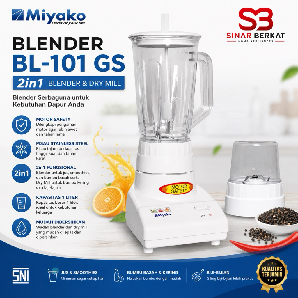 Blender Miyako BL 101 GS / Blender miyako 2in1 kaca /blender miyako 101gs Pencampur Pelumat buah jus