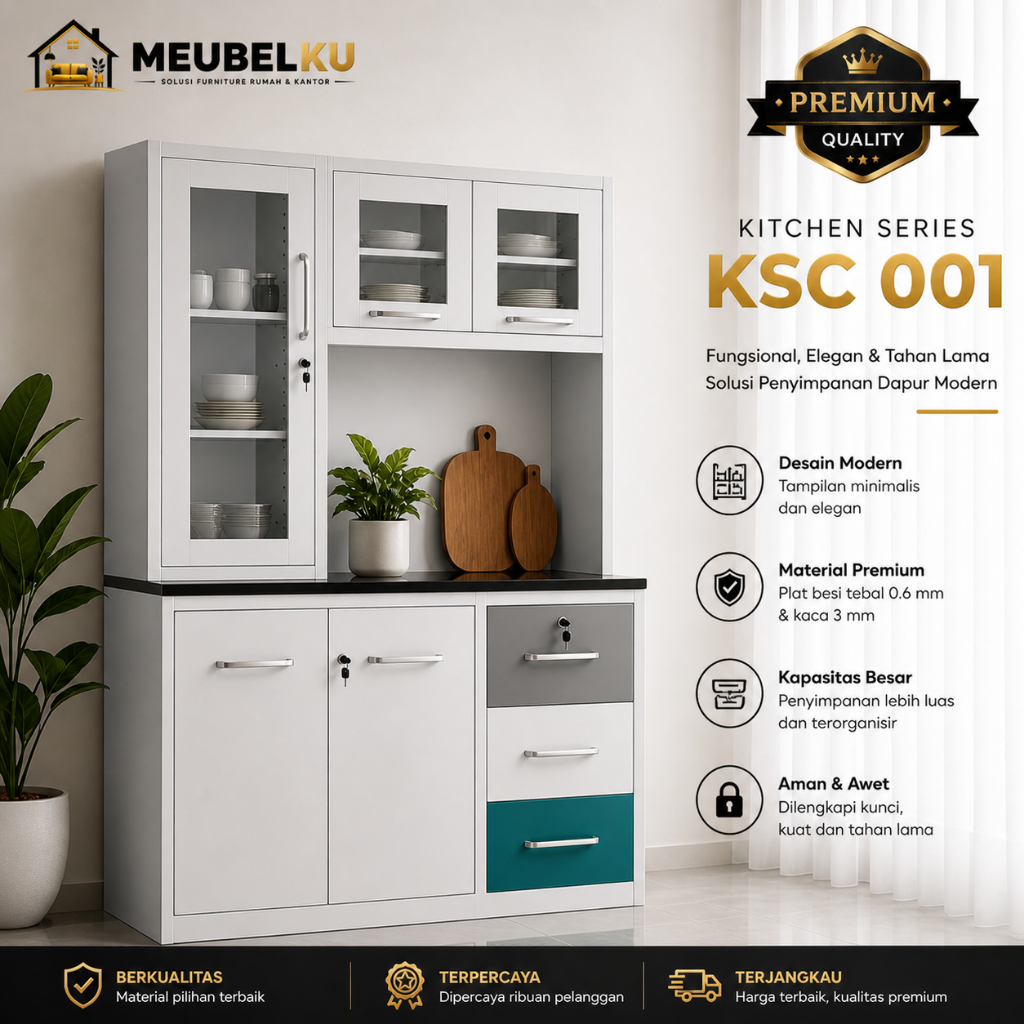 Kitchen Set Olympic KSC 001 Minimalis Modern | Lemari Dapur Besi Kaca Premium | Rak Penyimpanan Dapu