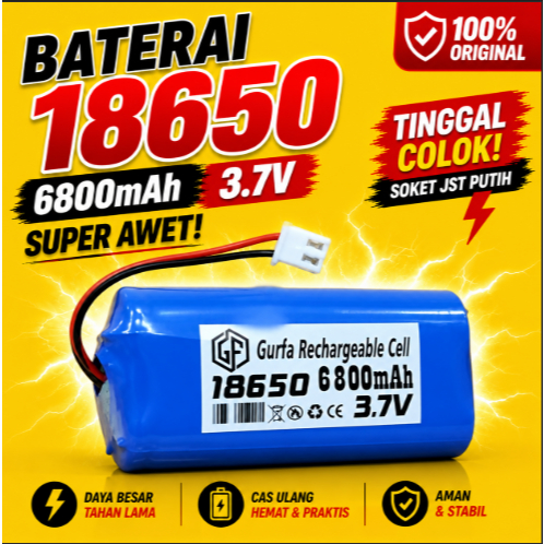 Li-ion Battery 2cell 18650 3,7Volt 6800mAH Soket XH2.54 2Pin Baterai Charger Mobil RC, Speaker Bluet