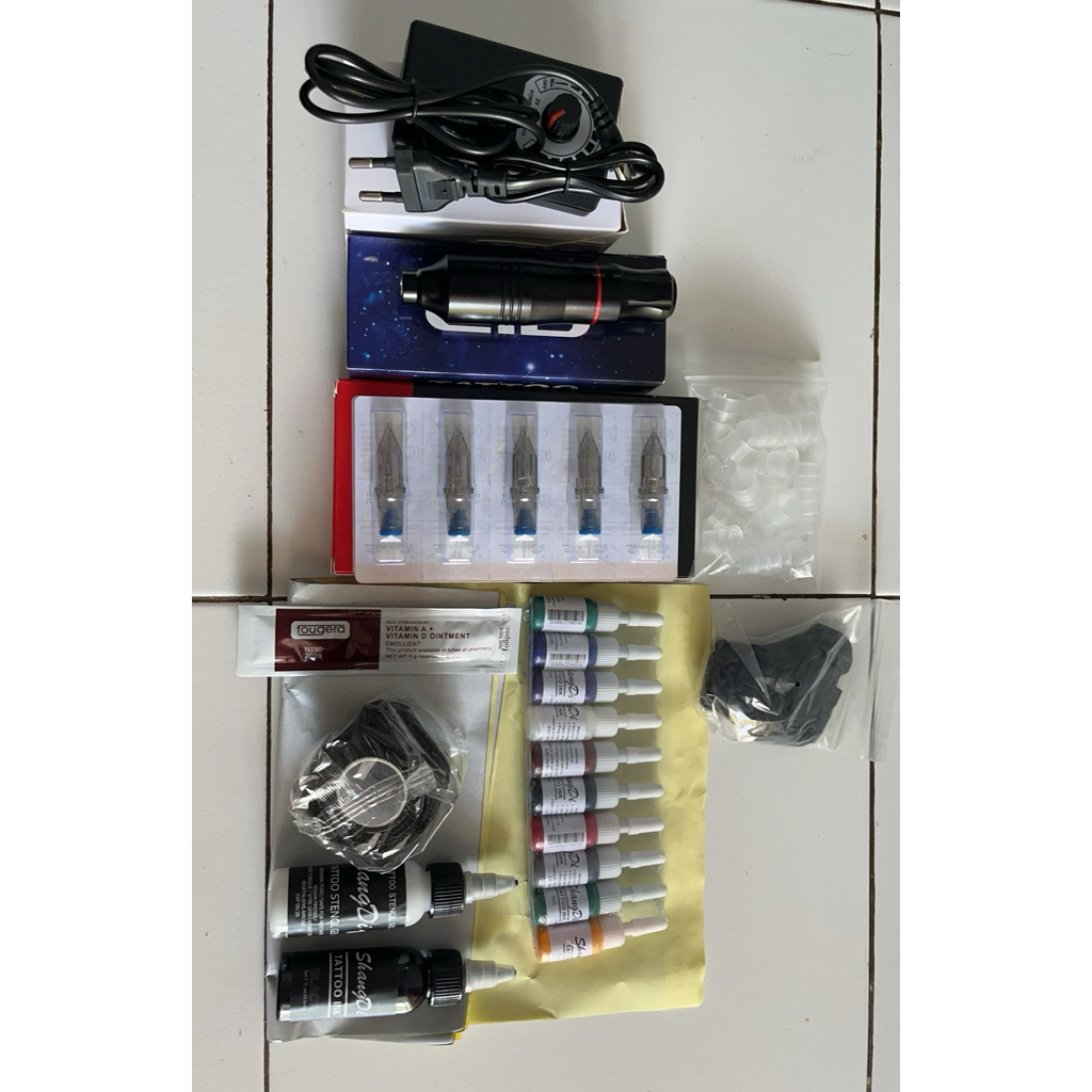 (PROMO CUCI GUDANG SIAP KIRIM) Set Pena Tato/set Lengkap alat tatto Mesin Tatto Rotary Pen Full Set 