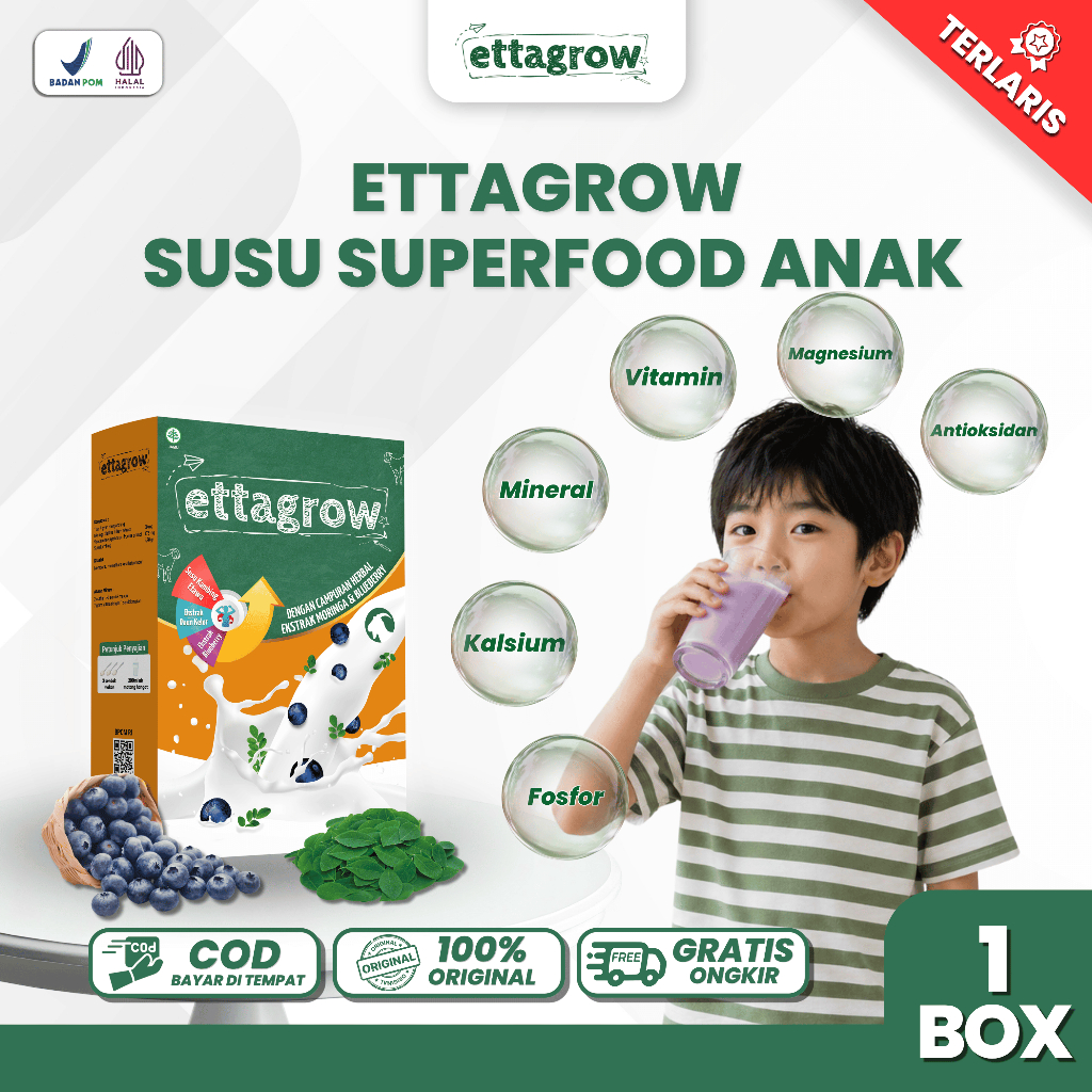ETTAGROW ORIGINAL - Susu Superfood Pelengkap Nutrisi Bantu Meningkatkan Tinggi Badan Anak 2-13 Tahun