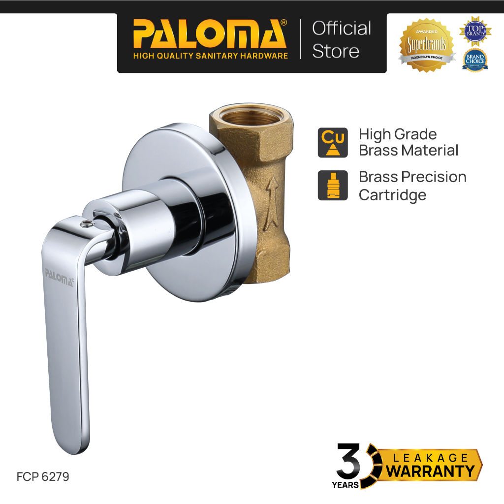 PALOMA FCP 6279 Keran Stop Valve Tanam Shower Mandi Tembok Kran Air Brass Kuningan Chrome Krom