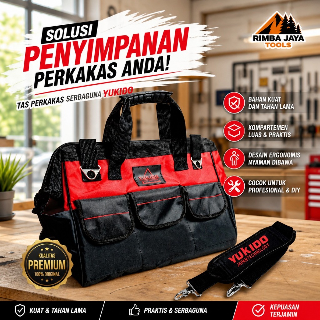 YUKIDO Tool Bags / Tas Perkakas 20" Kapasitas Besar Alat Perkakas Pertukangan