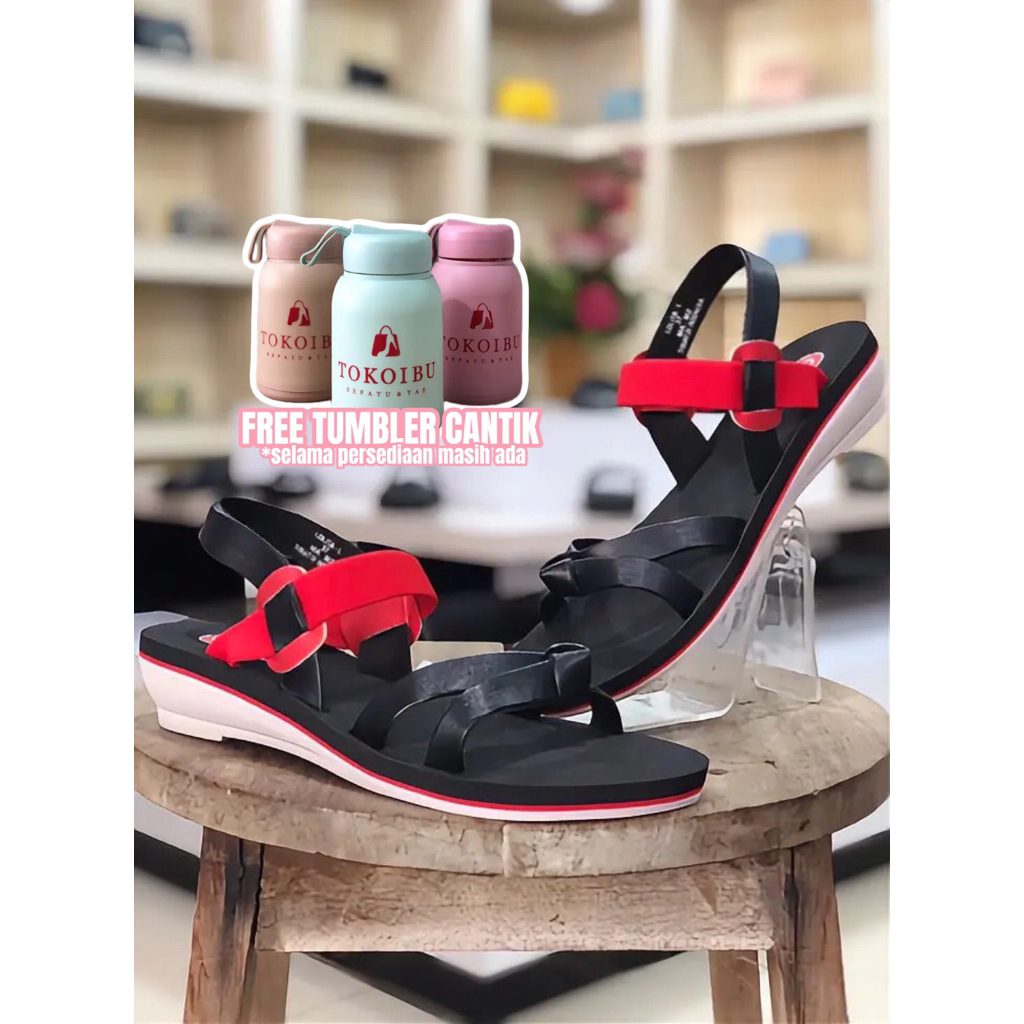 sandal cewe dewasa CARVIL / Lolita L / black.red