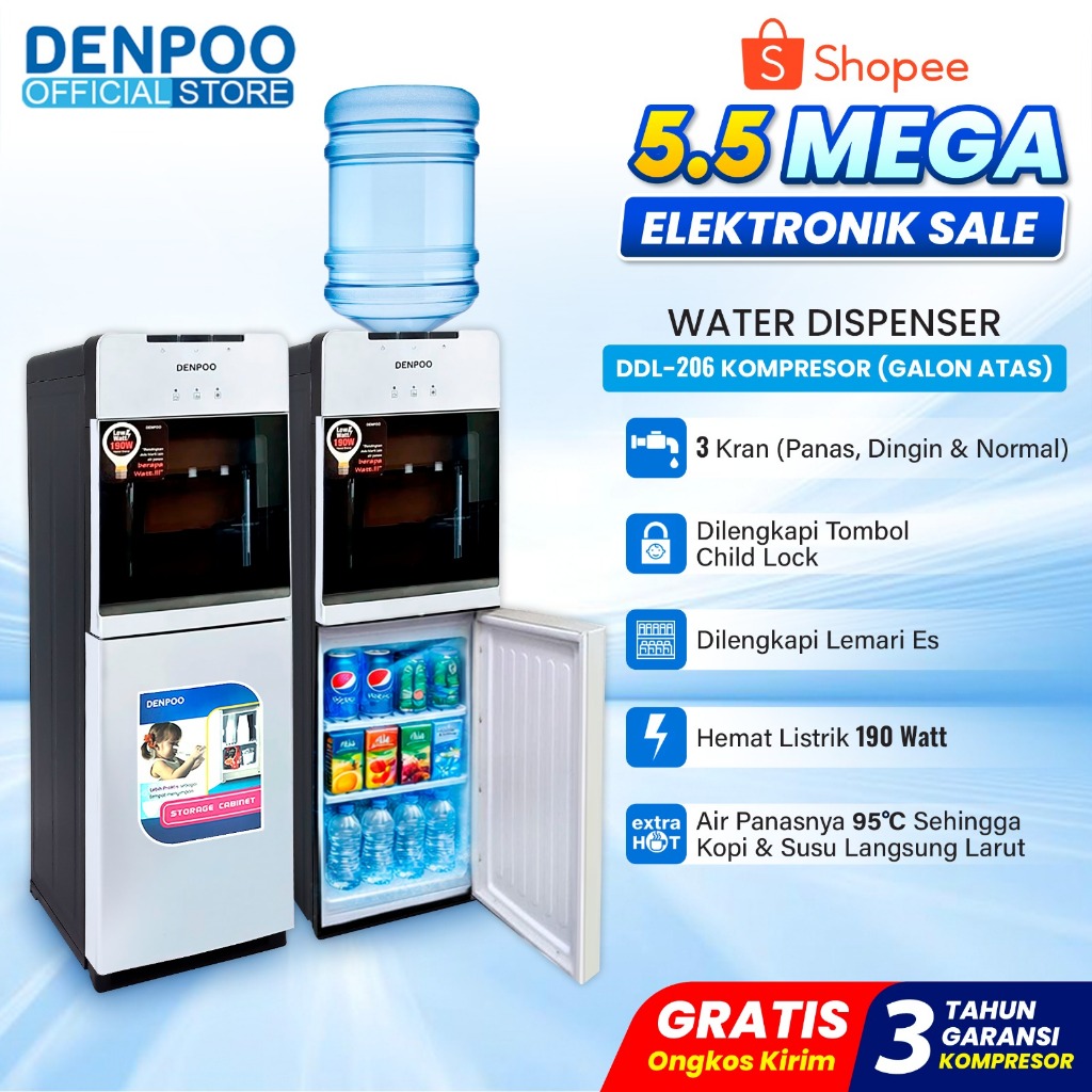 Denpoo Dispenser Galon Atas Bagian Bawah Kulkas DDL 206