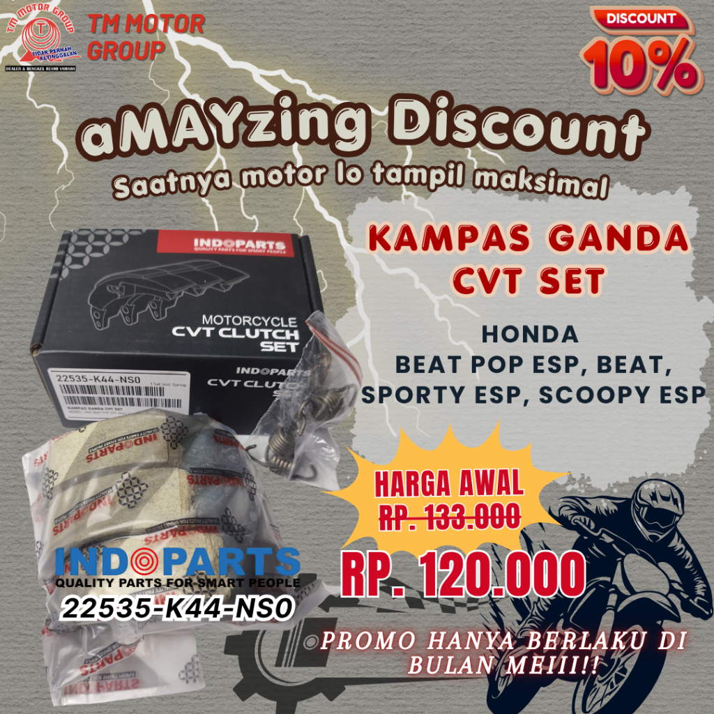 KAMPAS GANDA CVT SET HONDA BEAT POP ESP, BEAT SCOOPY ESP, SCOOPY ESP ORIGINAL INDO.PARTS