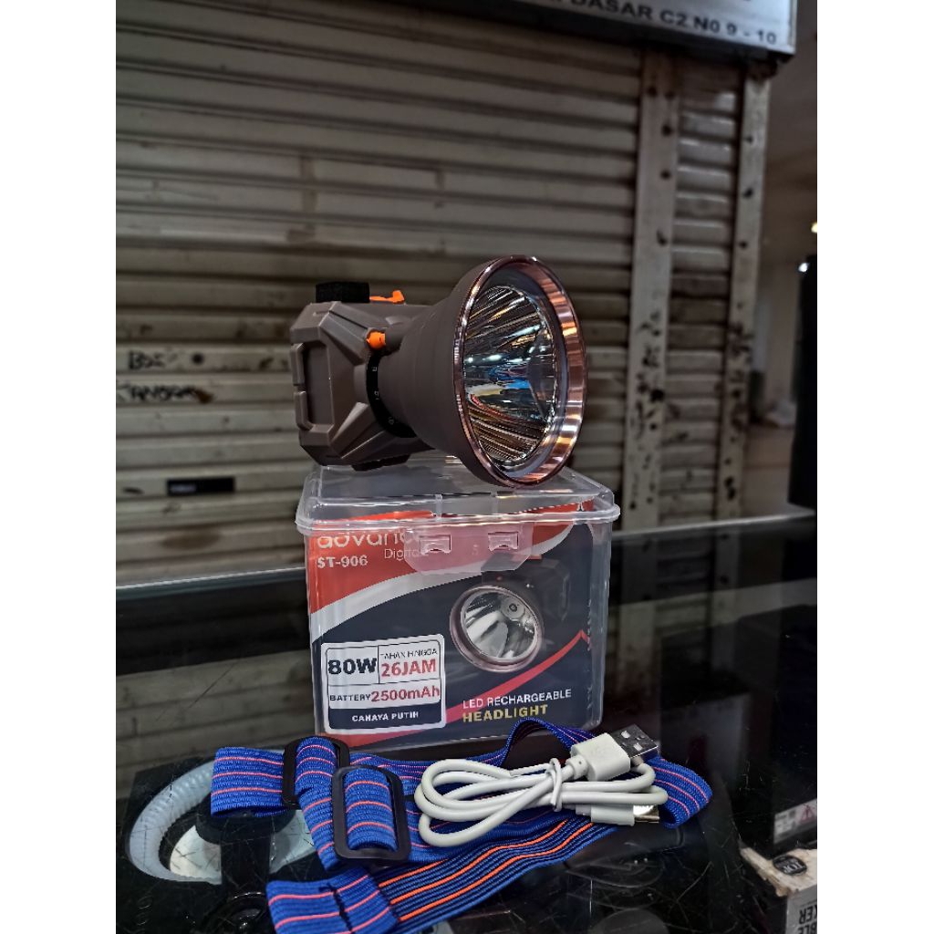 Advance ST-906 Senter kepala 80Watt cahaya putih Ring 100 terang maksimal,headlamp LED 2500mAh tahan