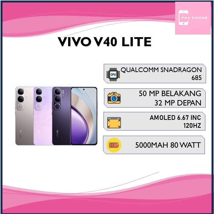 VIVO V40 LITE RAM 8GB ROM 256GB QUALCOMM SNAPDRAGON 685
