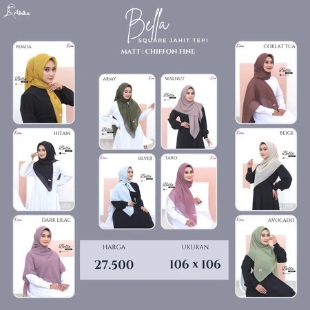 Bella Square Abika Hijab Jilbab Segi Empat Polos