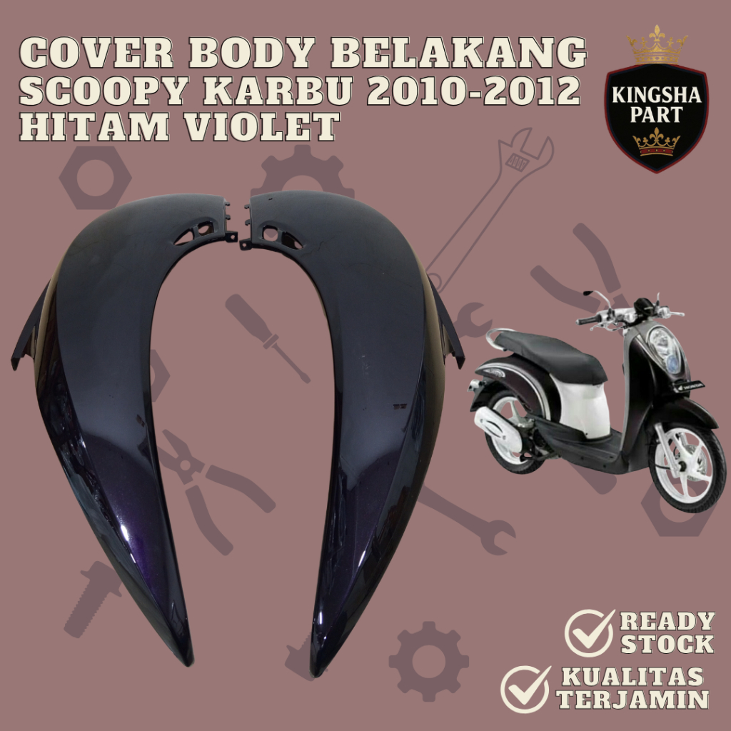 Cover Body Belakang Honda Scoopy Karbu 2010-2012 Bodi Samping Scoopy Karbu KYT HITAM VIOLET merk Ten