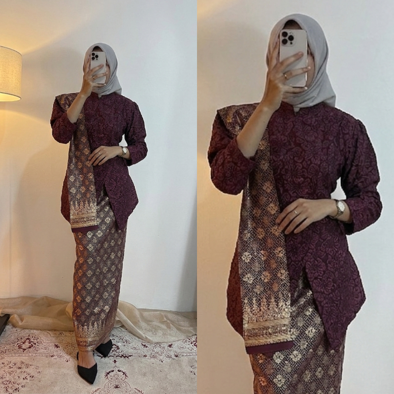 (FREE SELENDANG) | Setelan Kebaya Janggan Modern Fahira Ayu Anggita Fukuro Embos Jacquard Kombinasi 