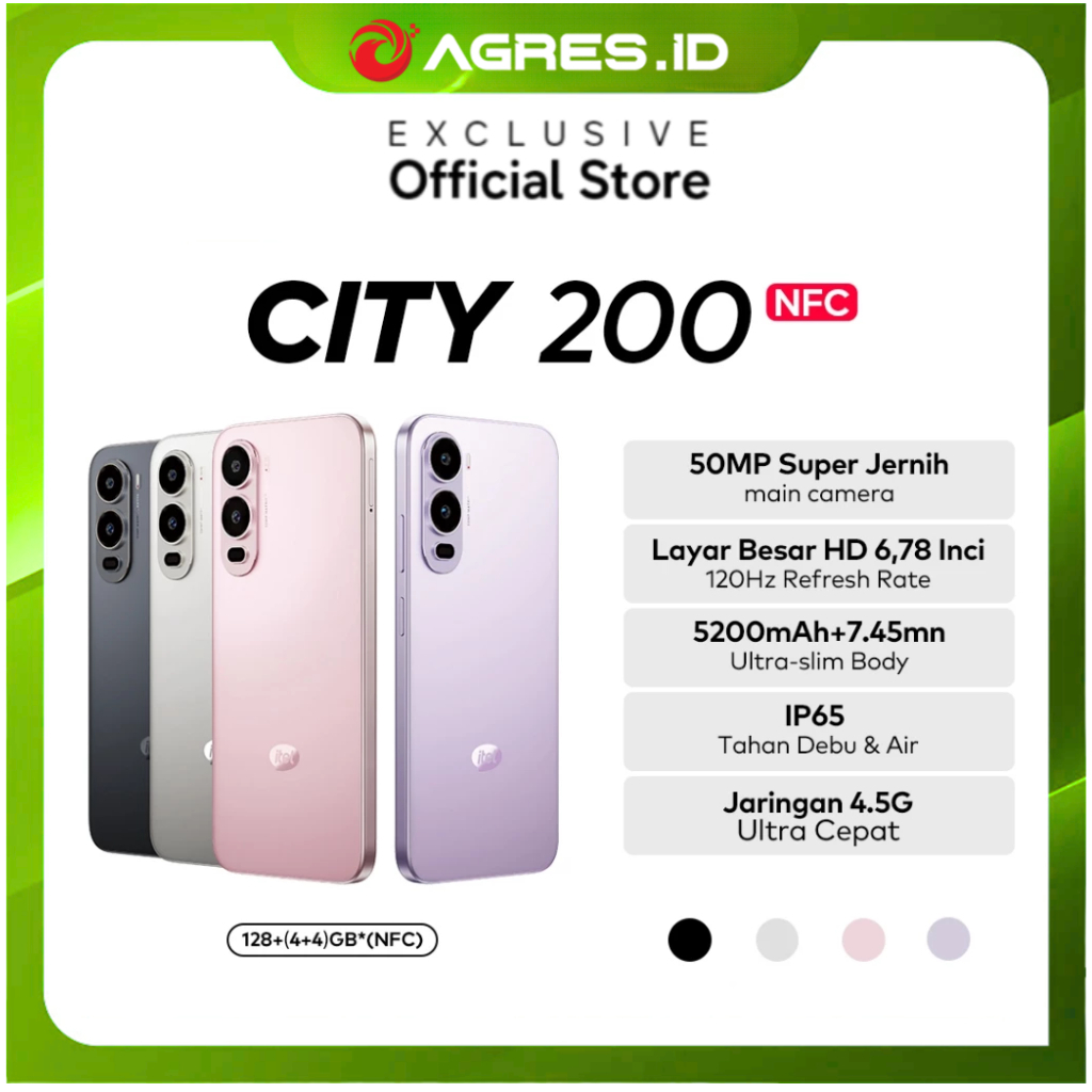 HP itel City200 NFC RAM 128+8GB(4+4GB) - Big Battery 5200mAh - 6.78'' 120Hz IP65 High Brightness Dis