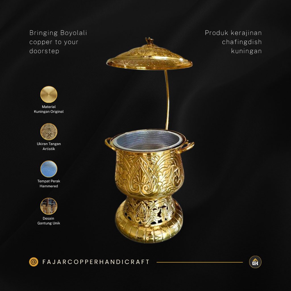 Chafing Dish Kuningan 9 Liter Desain Gantung Unik - Tempat Prasmanan Ukir Tangan Eksklusif by fajar 