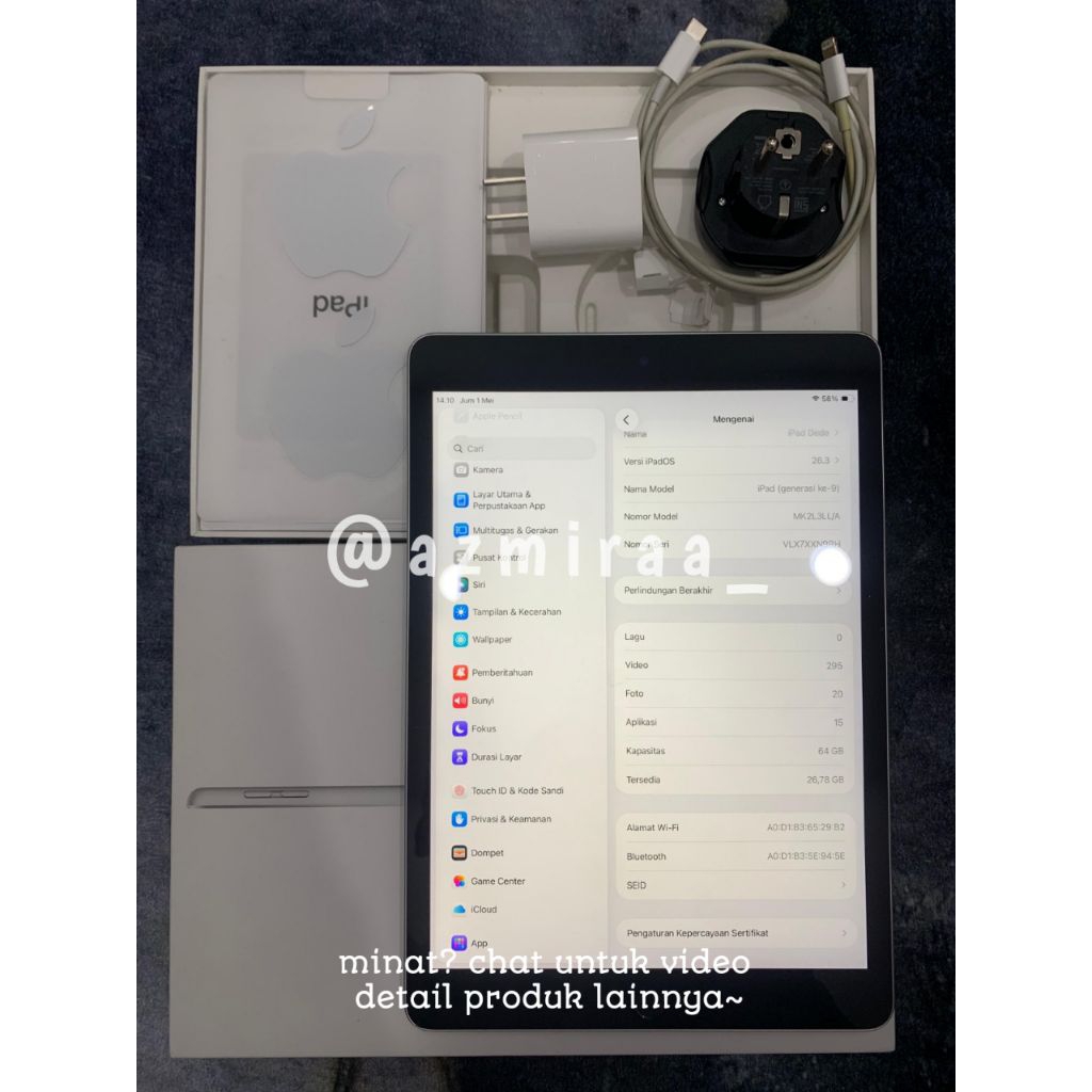 IPAD 9 SECOND SILVER 64GB WIFI ONLY IBOX XN9RH - BODY MULUS SEPERTI BARU
