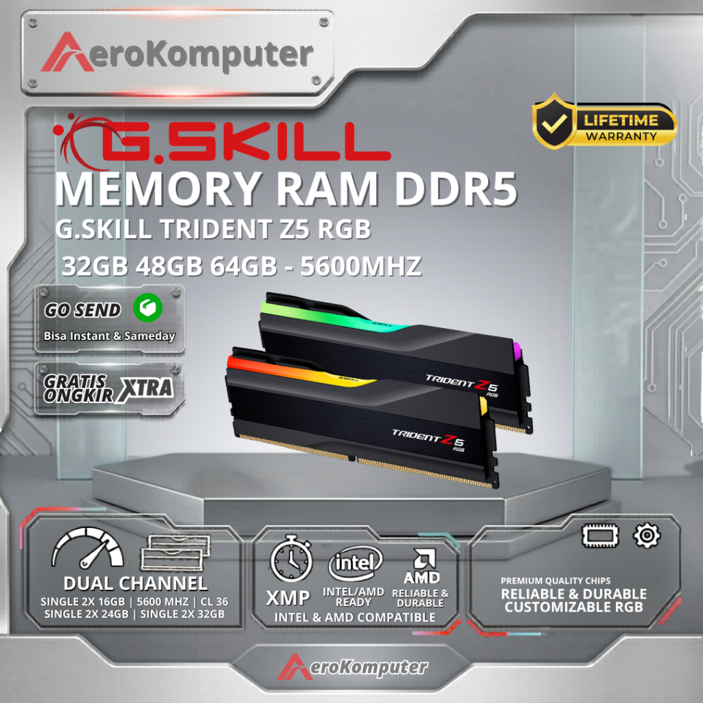 RAM PC DDR5 32GB 64GB 5600MHz 6000MHz 6400MHz G.Skill Trident Z5 RGB Desktop Garansi