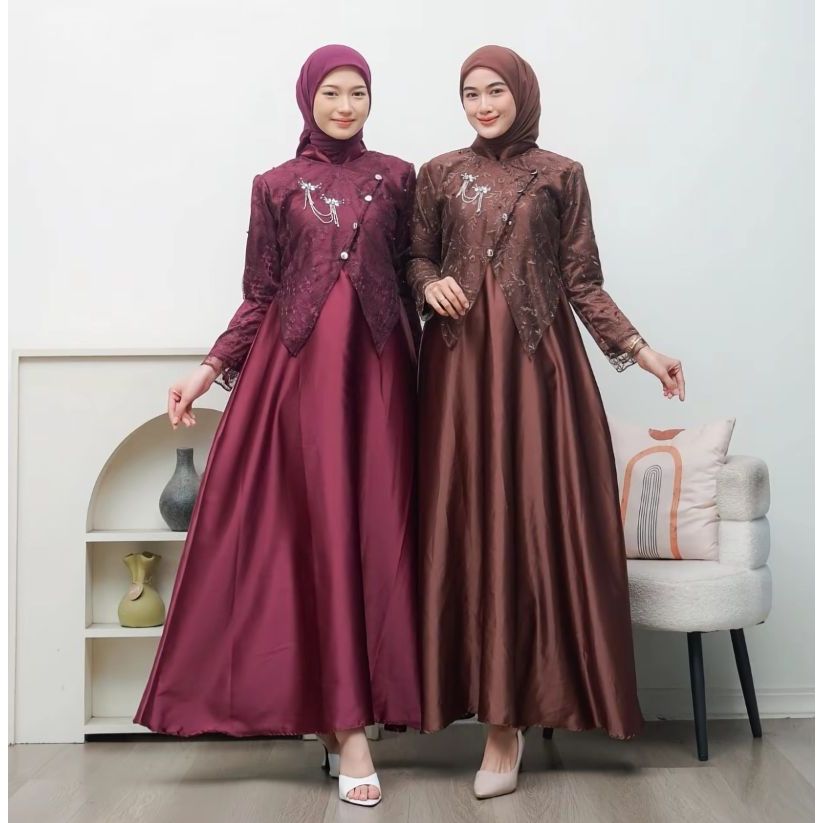 SAHARA DRESS GAMIS BRUKAT MODERN MODEL JANGGAN KONDANGAN NIKAHAN BAJU LEBARAN WANITA BRUKAT