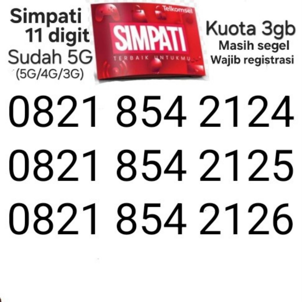 NOMOR CANTIK SIMPATI 11 DIGIT KUOTA 3GB 5G Kartu Perdana Telkomsel Termurah BUKAN 10 Angka Bukan 12 
