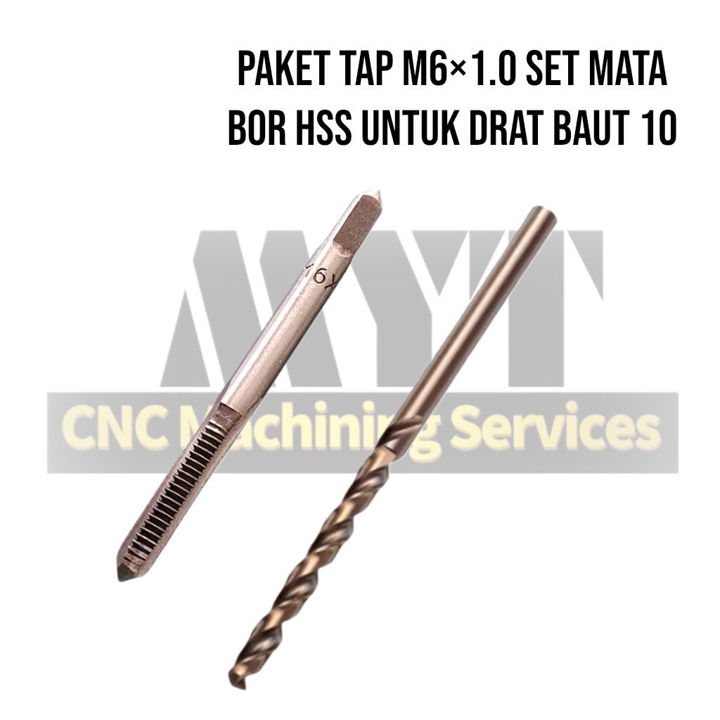 paket tap M6×1.0 set mata bor hss untuk drat baut 10