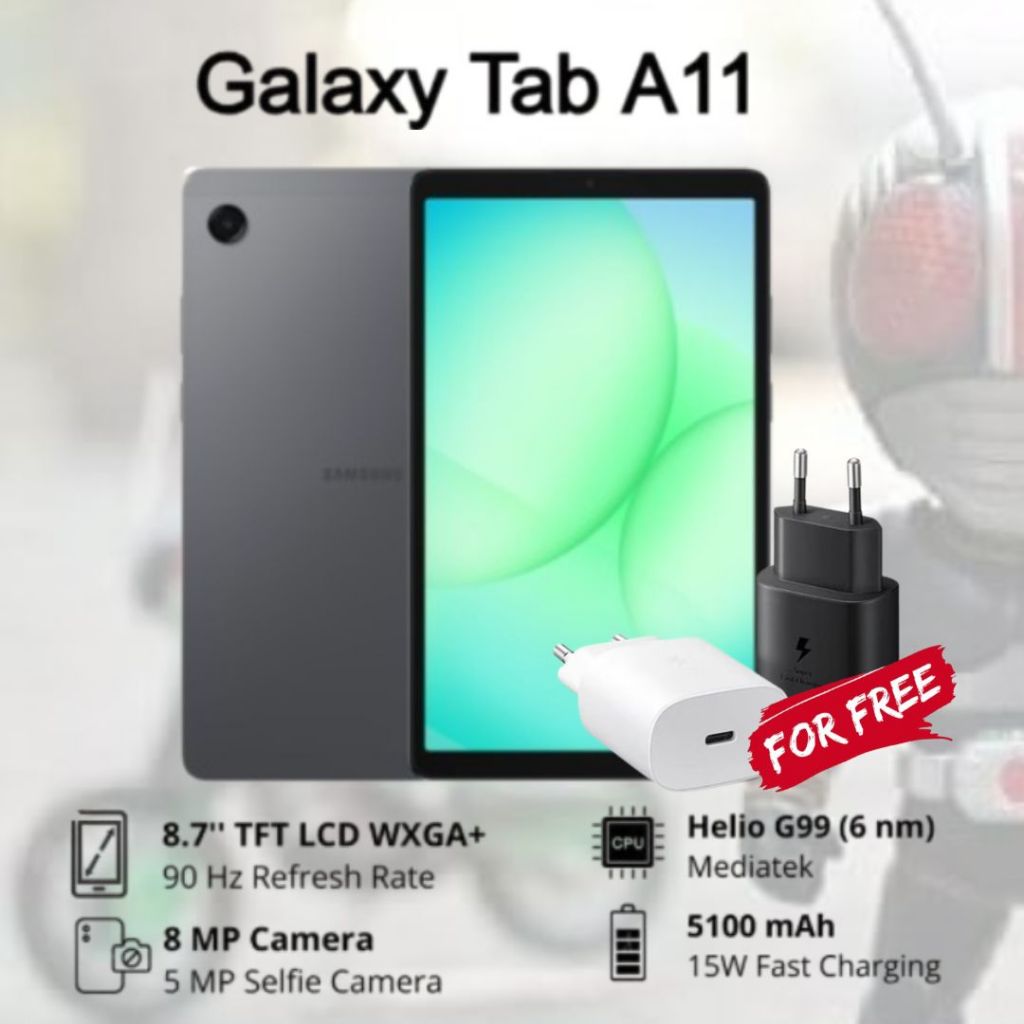 SAMSUNG TAB  A11 LTE WIFI ONLY  SM-X135 ORIGINAL GARANSI RESMI free adaptor