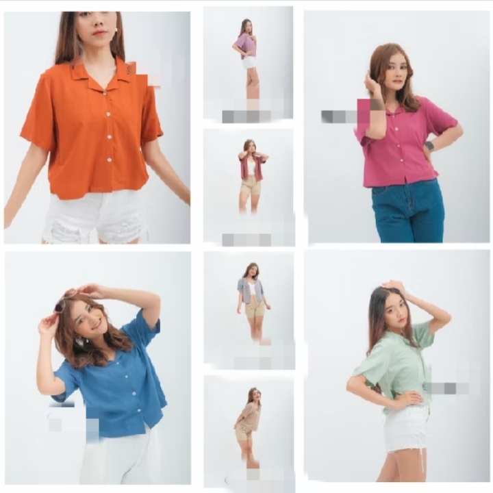KEMEJA WANITA CROP TOP POLOS KATUN RAYON CROP SHIRT ORGANIK