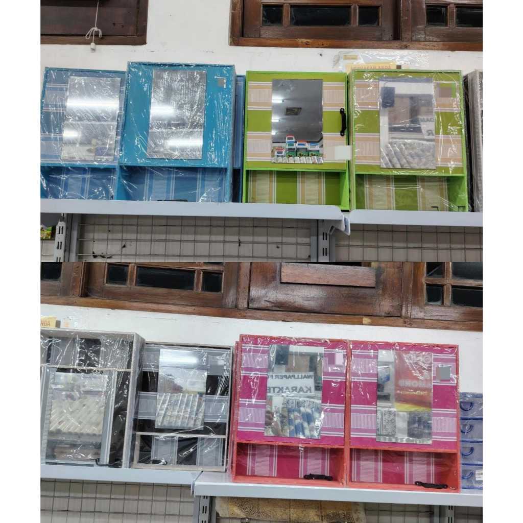 Rak Kosmetik Dinding + Cermin Bahan Kayu Aesthetic