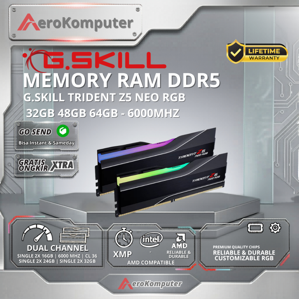 RAM PC DDR5 32GB 64GB 6000MHz RGB G.Skill Trident Z5 NEO AMD EXPO Desktop Garansi