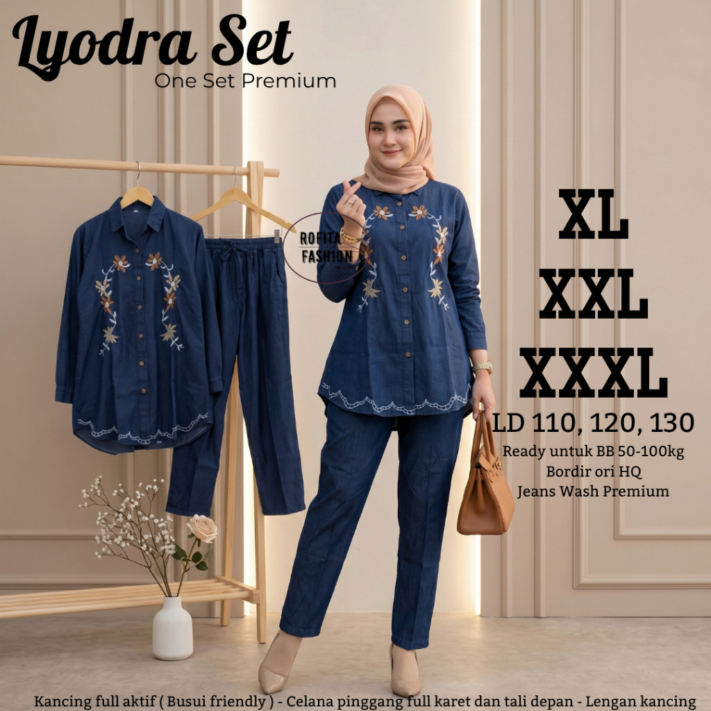 TERATAI LYODRA SET JEANS Pakaian Wanita Kekinian Ada Ukuran JUMBO OneSet Dewasa Perempuan Setcel