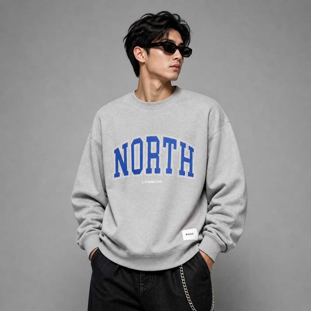 Russ Sweater Crewneck Pria North Misty ( Up To Big Size )
