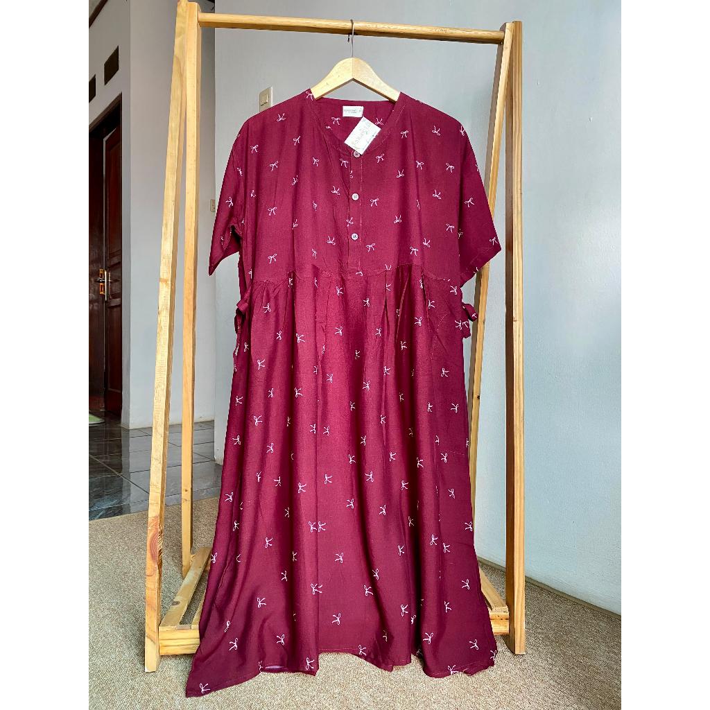 Daster Midi Dress Ruffle Lengan Pendek Rayon Premium Grade A Midi Motif Coquette