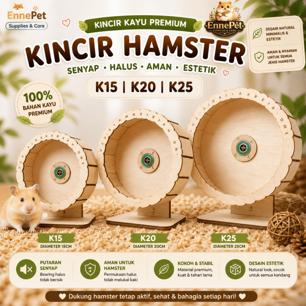 Roda Lari Hamster Silent Wheel Ukuran Besar 25 cm 20 cm 15 cm Kayu Plywood