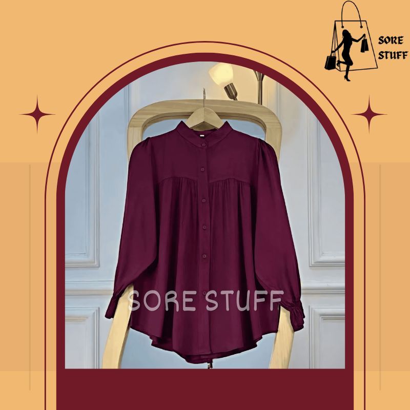 Atasan wanita kekinian hijab style lengan panjang gorden jendela jumbo korean style korea blouse car