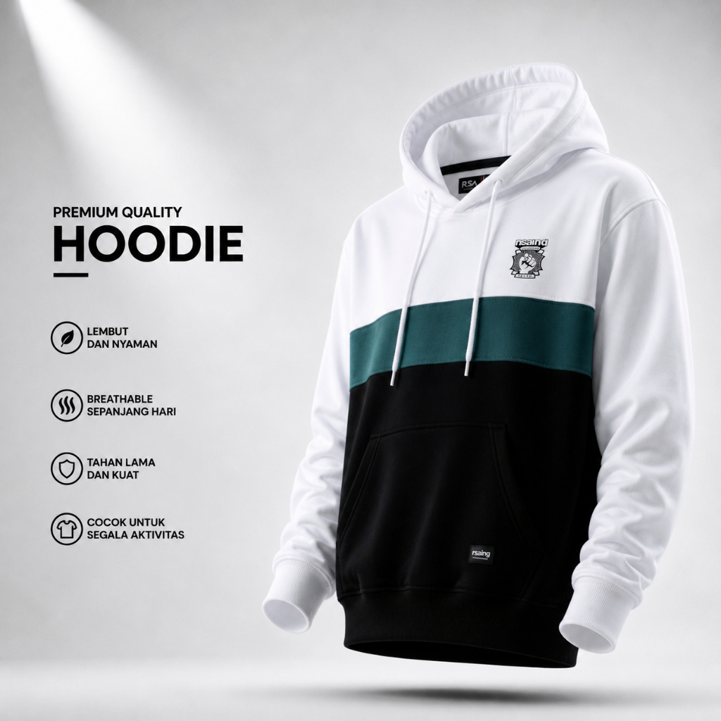 Nsa Ind Hoodie Three Colour Block Fasten  Pria Wanita