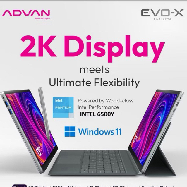ADVAN LAPTOP 2 in 1 EVO-X 13 INTEL PENTIUM 6500Y 12GB 256SSD W11
