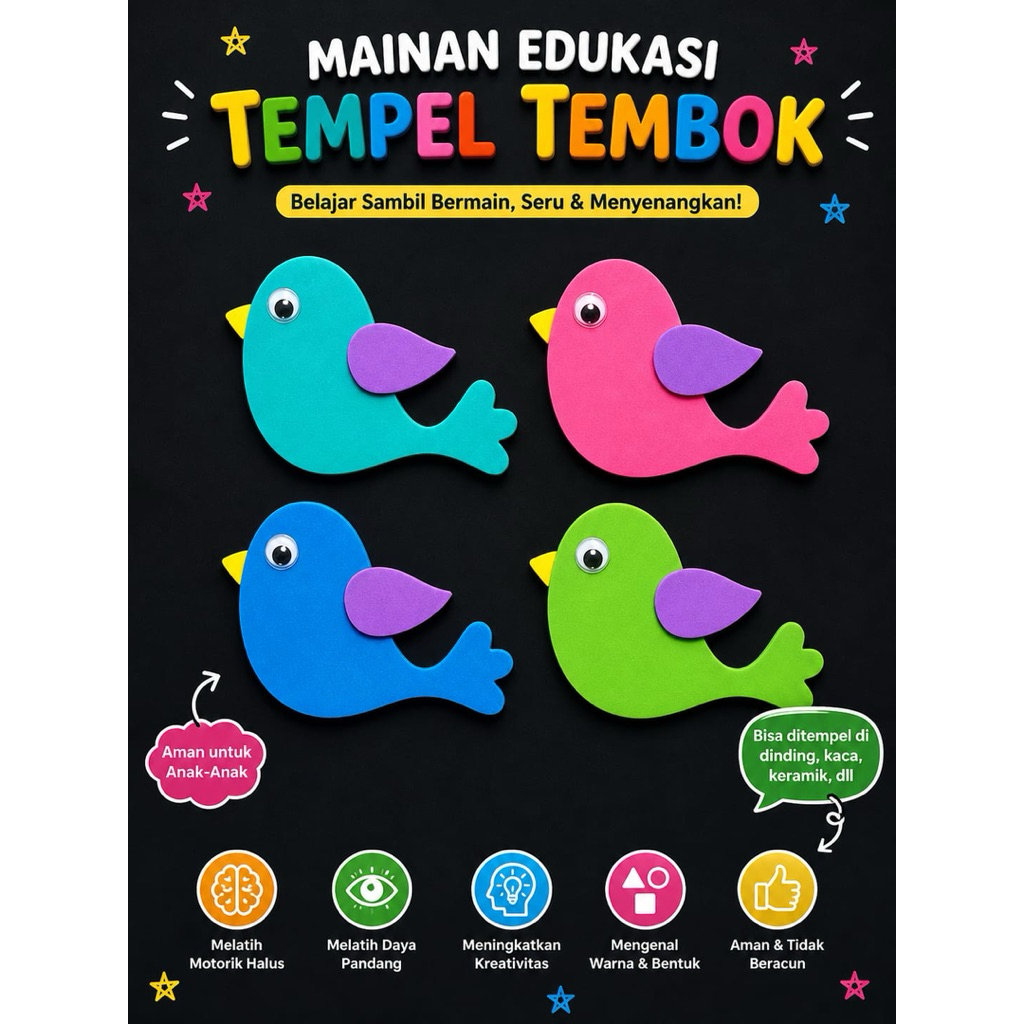 edukasi anak sticker dinding eva foam karakter