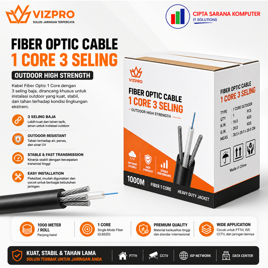 VIZPRO Kabel FO 1 Core 3 Seling