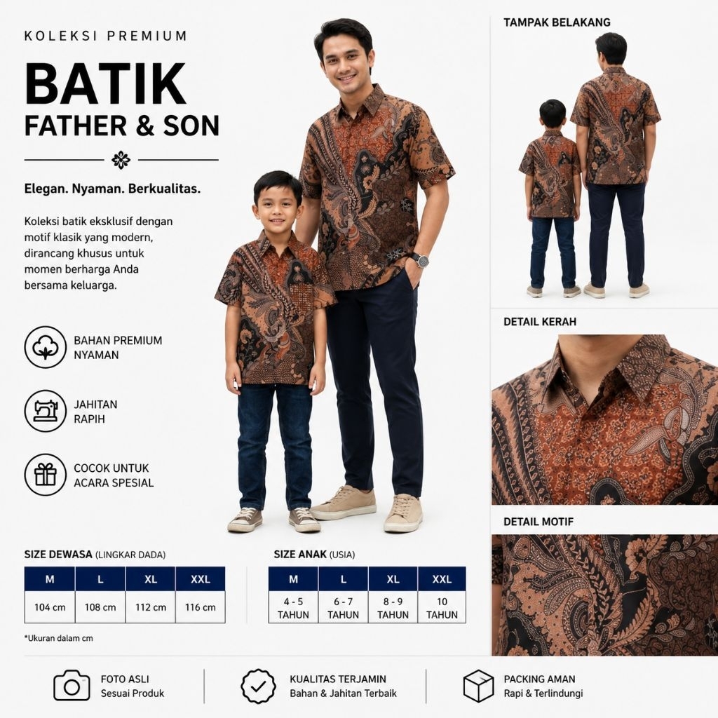 Kemeja Batik Kapel Ayah Anak | Batik Ayah Lengan Pendek | Batik Anak Lengan Pendek