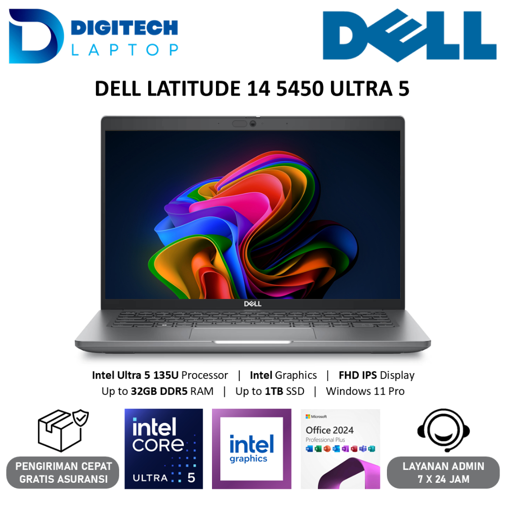 Laptop Dell Latitude 14 5450 Intel Ultra 5 135U RAM 32GB SSD 1TB 14.0 Full HD IPS Windows 11 Pro
