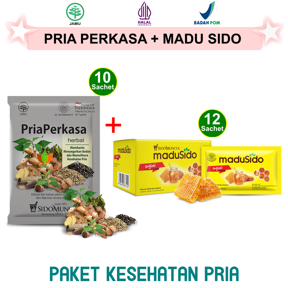 PAKET HERBAL KESEHATAN LAKI LELAKI SUAMI : JAMU PRIA SIDOMUNCUL 10 SACHET &  MADU SIDO MUNCUL 12 SAC
