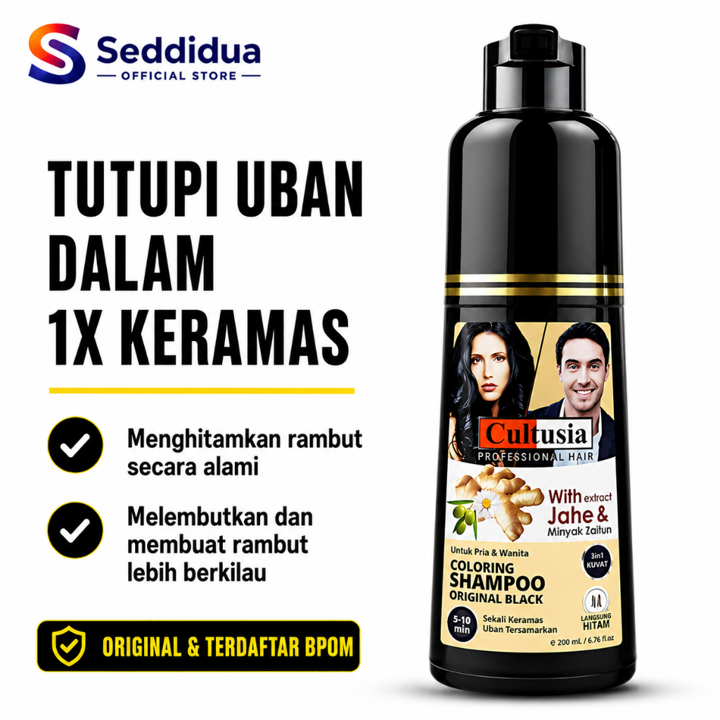 Cultusia Hair Colour Shampoo Uban ORIGINAL BLACK Sampo Penghitam Rambut Uban Halal Tanpa Amonia