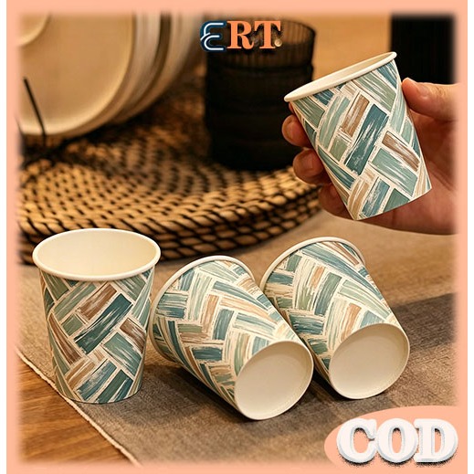 Gelas Kertas Tebal Motif Vintage Klasik 50pcs/Gelas Kertas Kopi - Anti Bocor, Cocok Semua Minuman 8o
