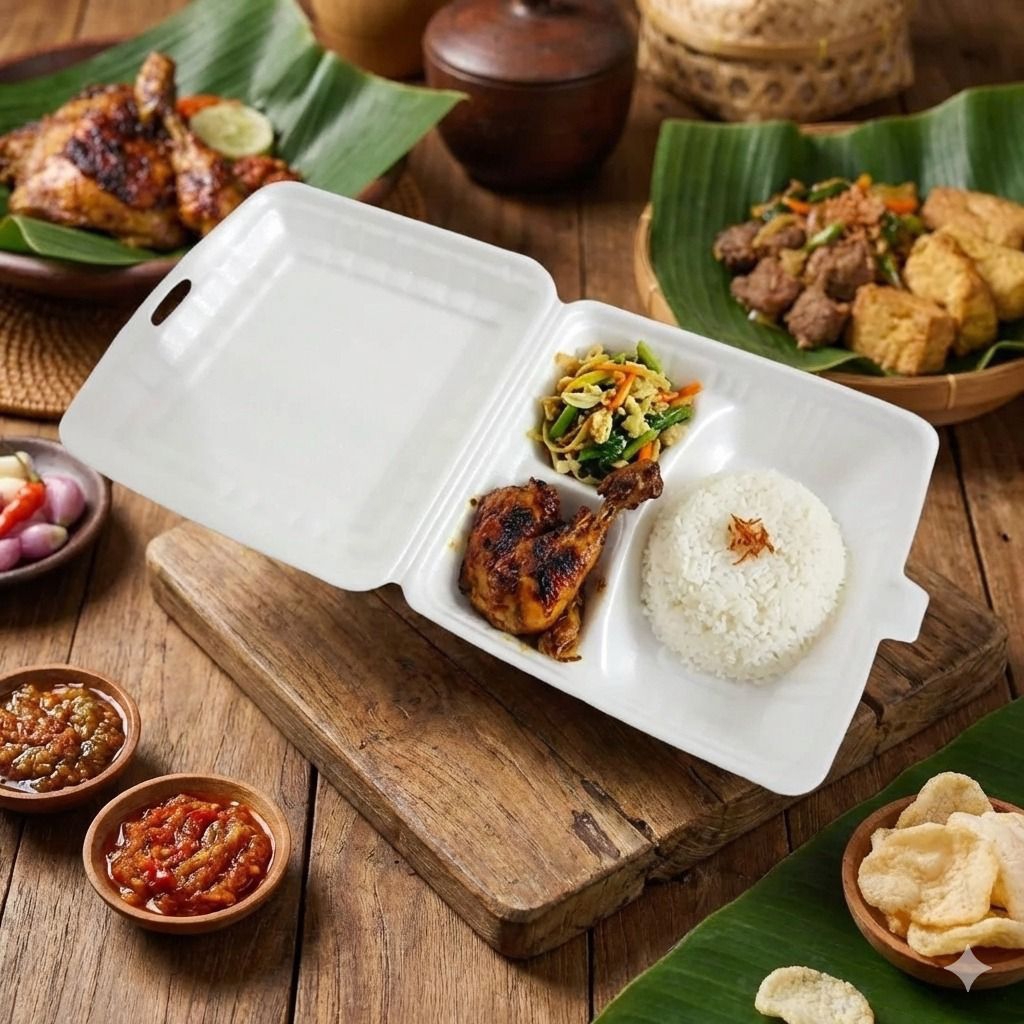 Styrofoam TF 3 Polos Sekat Nasi Kotak