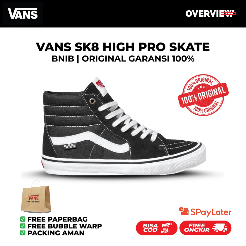 SEPATU SNEAKERS SK8 HIGH PRO SKATE BLCK WHTE (ORIGINAL 100%)