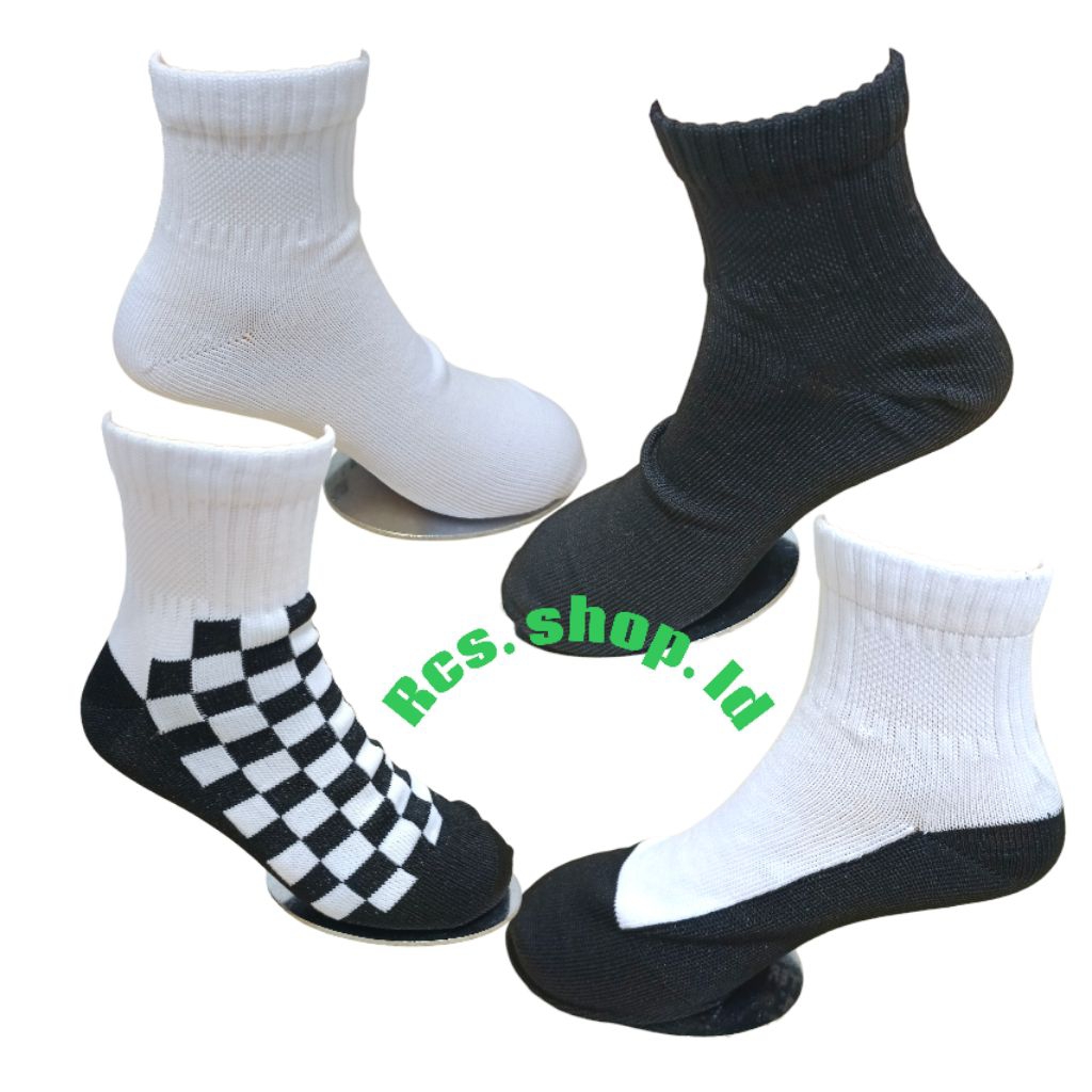isi 3 dan 6 pasang kaos kaki pendek ukuran anak SD, kaus kaki sekolah hitam dan putih polos, katun s