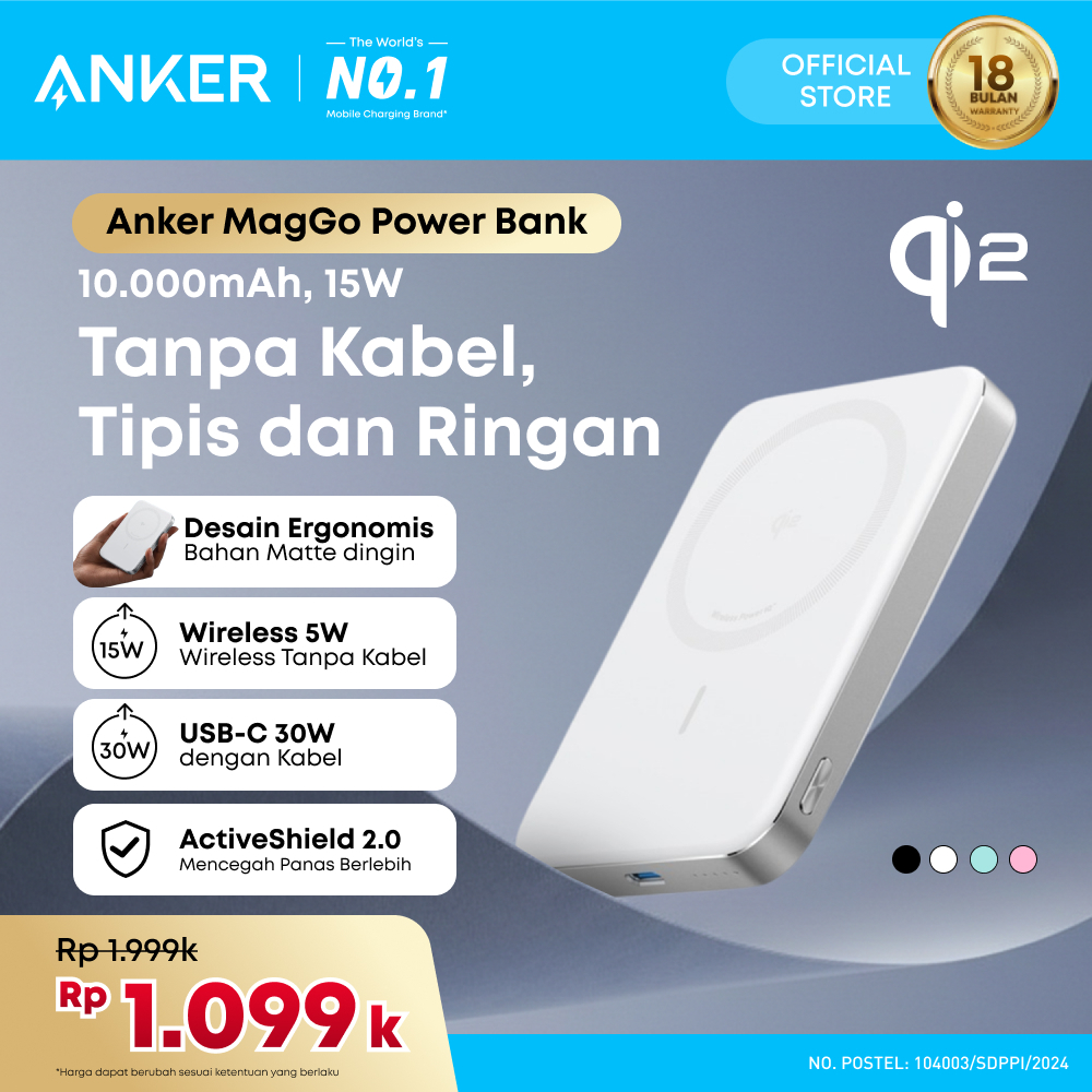 Anker MagGo Wireless Power Bank Magnetic Magsafe 15W Ultra slim, Qi2 Fast Charging Type C PD 10000 m
