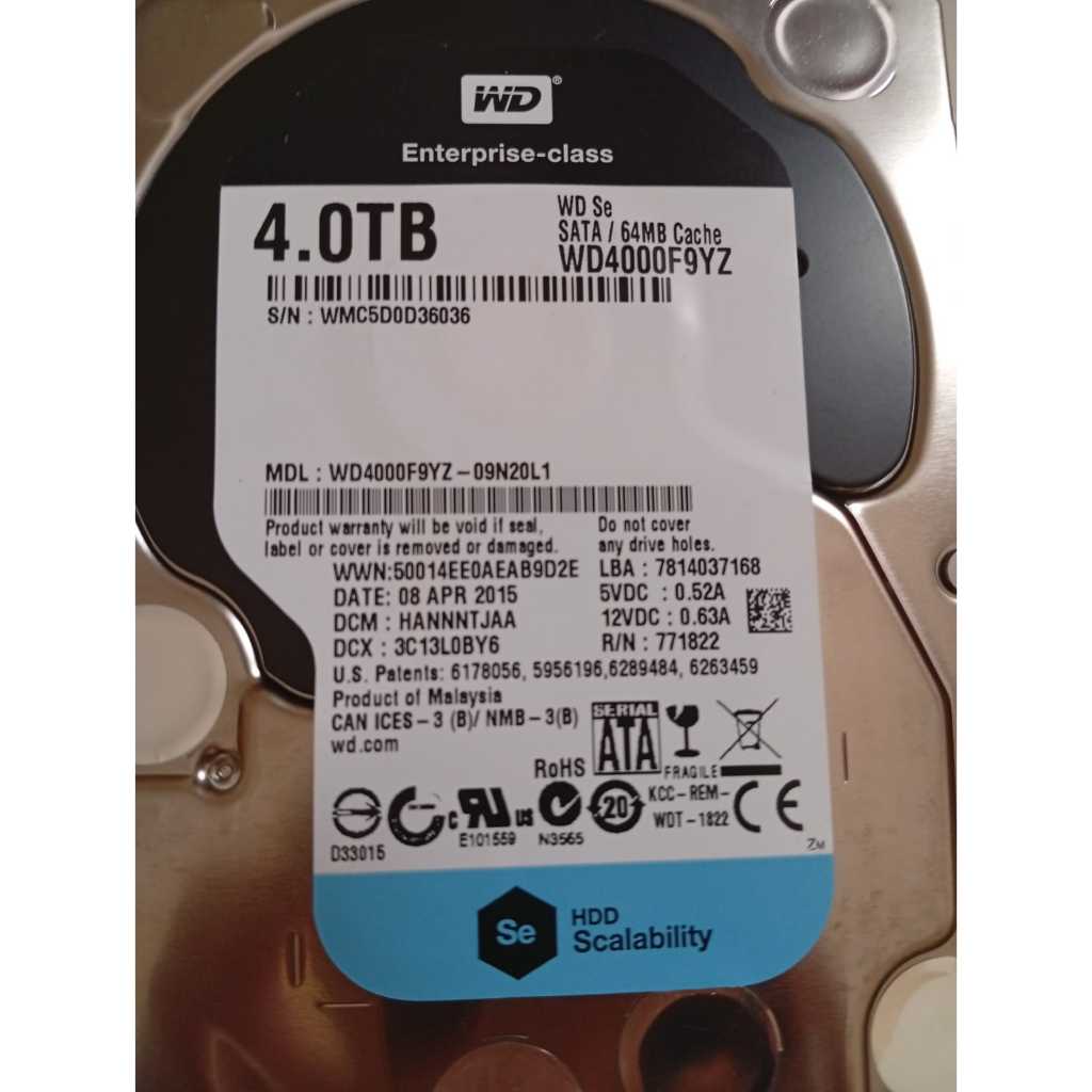 HDD PC WD BLACK - 4 TB WD 4000 F9YZ Enterprise-Class ( Kondisi rusak )