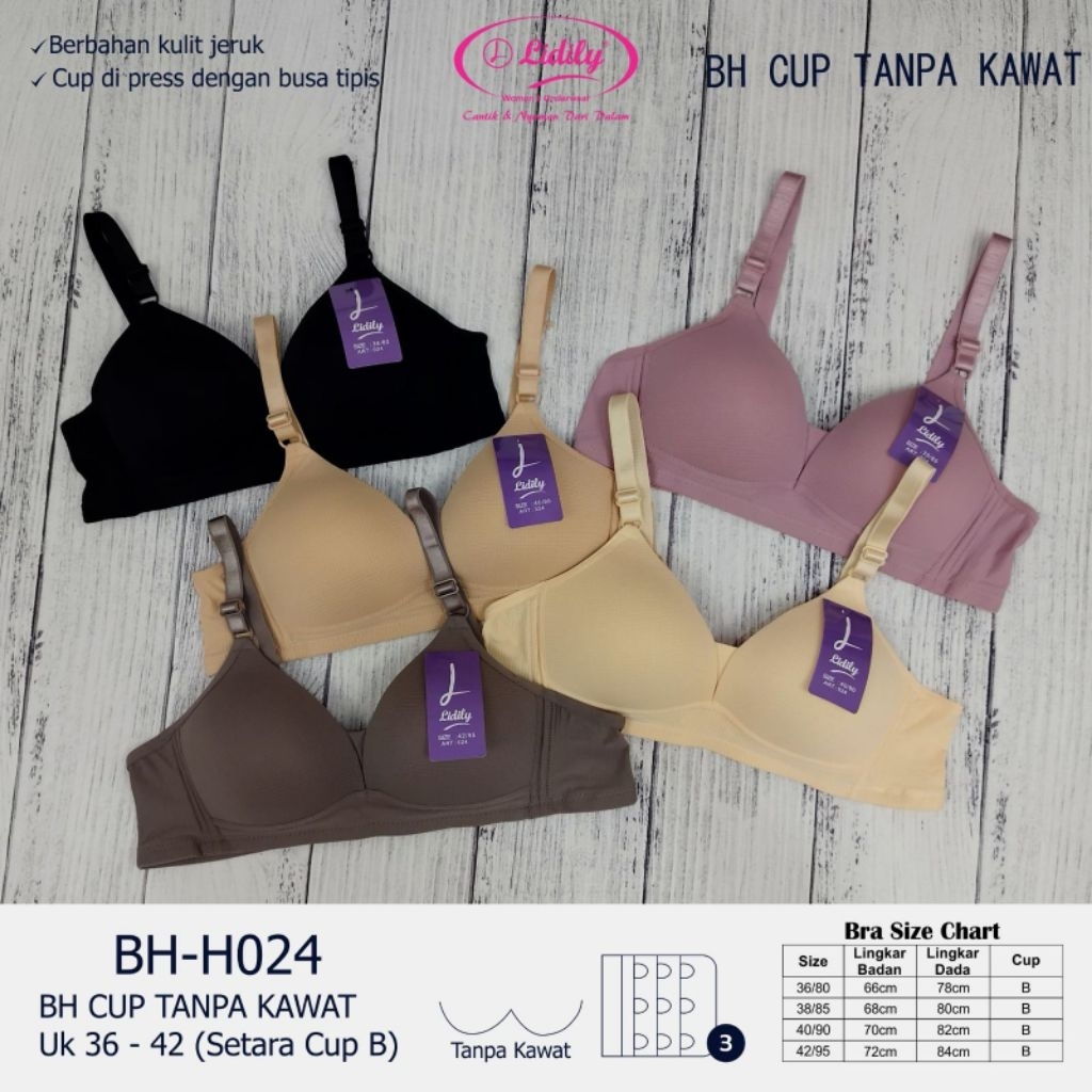 Lydyly BH DW H024 silky soft bra 36-42 tanpa kawat,busa tipis Cup B kait 3